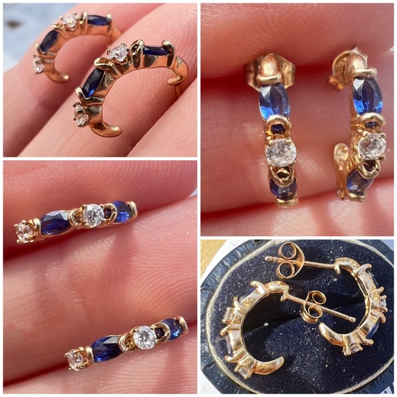 Kay Jewelers Jewelry - Solid 10k yellow gold blue sapphire half hoop earrings